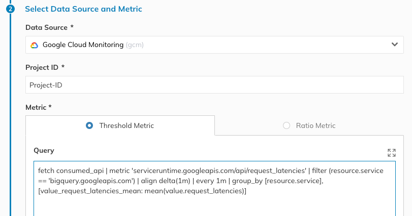 Google select data source and metric