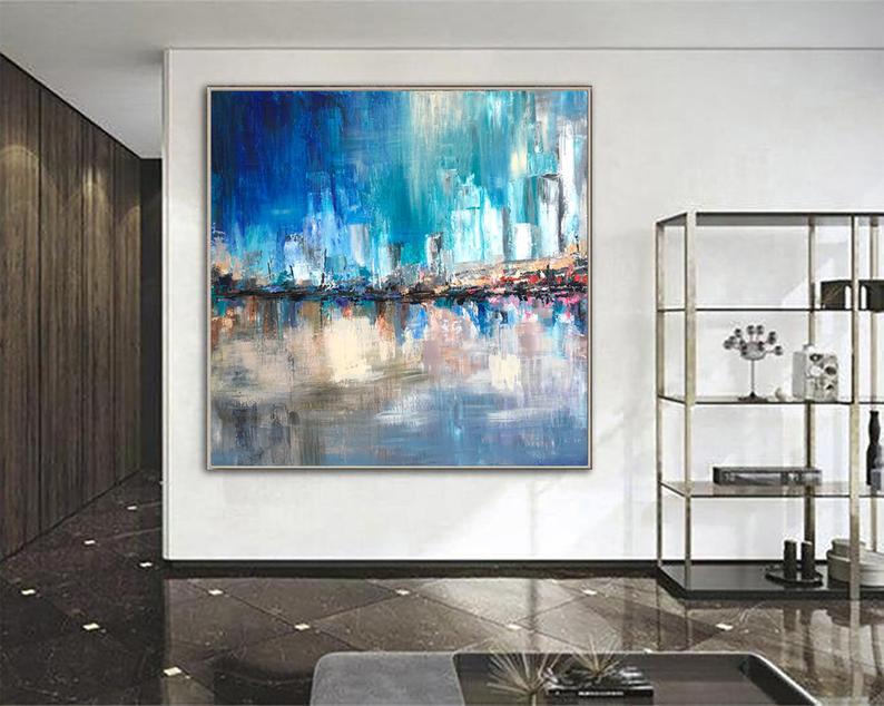blue abstract interior painting
