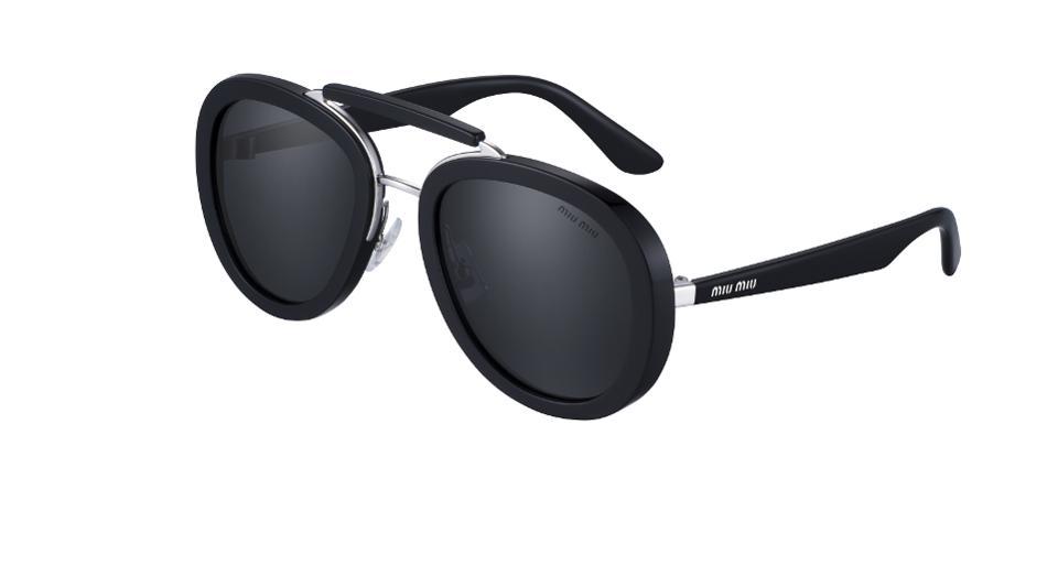 Black graphic avaitor eyewear by Miu Miu