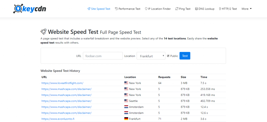 Kiểm tra tốc độ website bằng KeyCDN Website Speed Test
