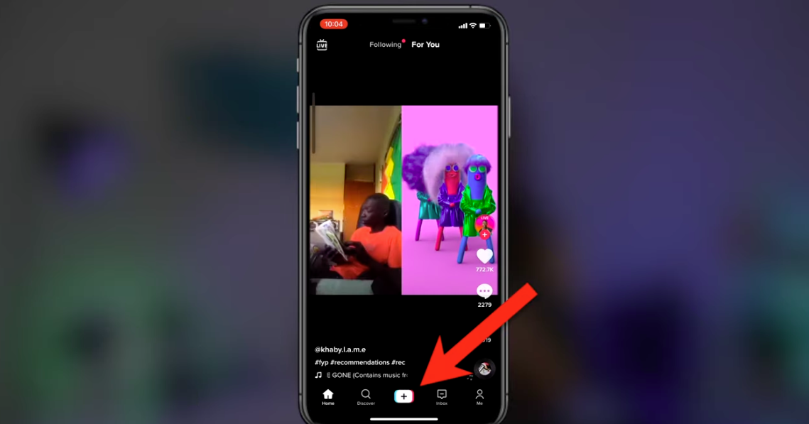 Press the + button to get started with your first livestream on TikTok