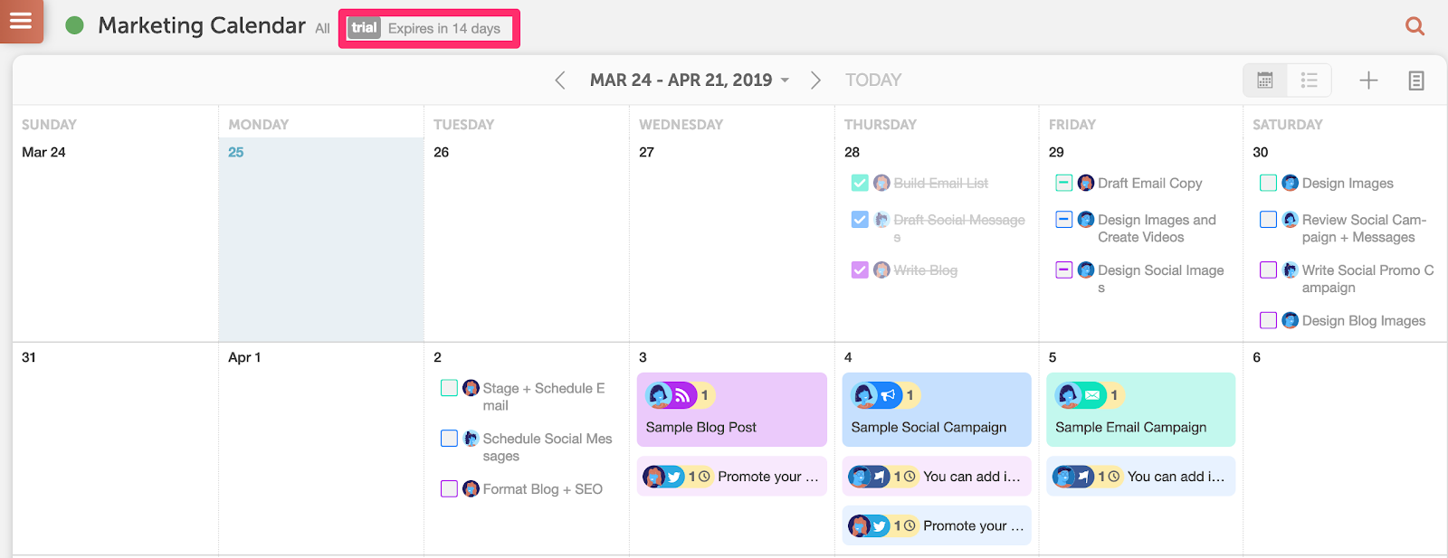 coschedule puts a countdown in your free trial dashboard.