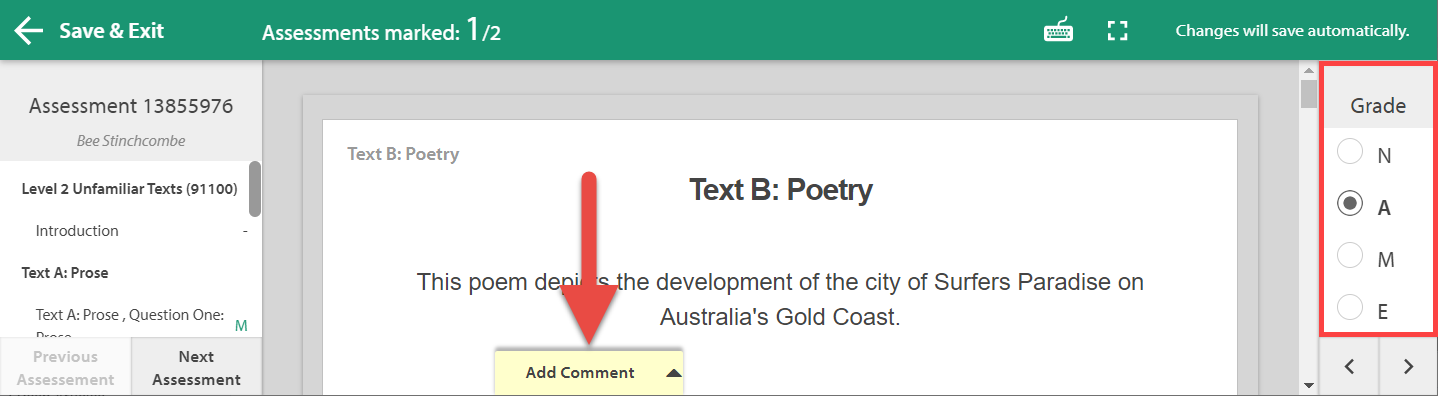 Showing how to leave feedback through the "Add Comment" tab