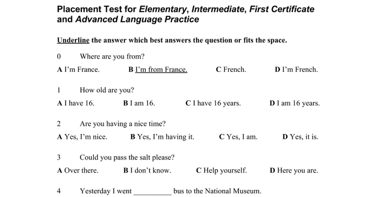 English test with answer