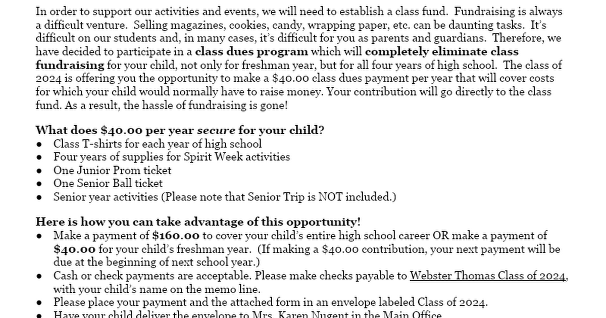 Freshman Year Donation Program Letter