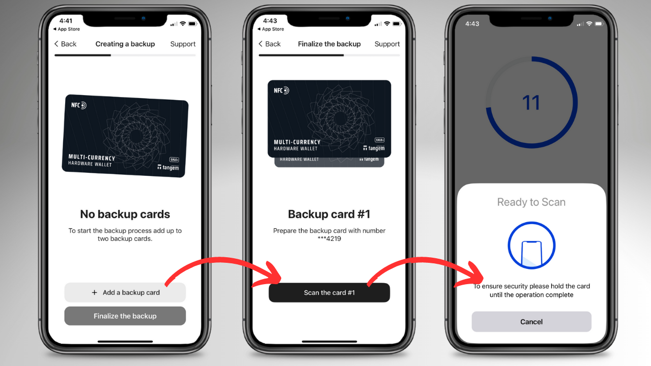 Setting up a backup Tangem card