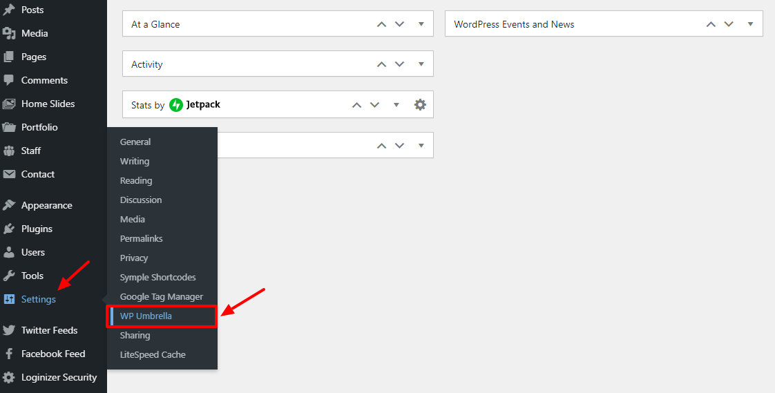 configurações de guarda-chuva wp