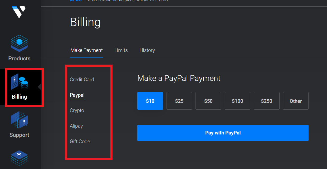 Vultr billing settings