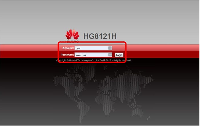 Login page for a router.