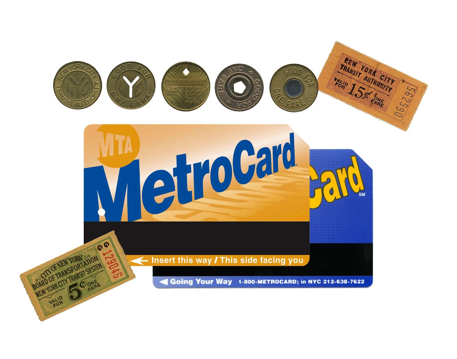 Old subway payment methods. Tickets, tokens, and metrocards.