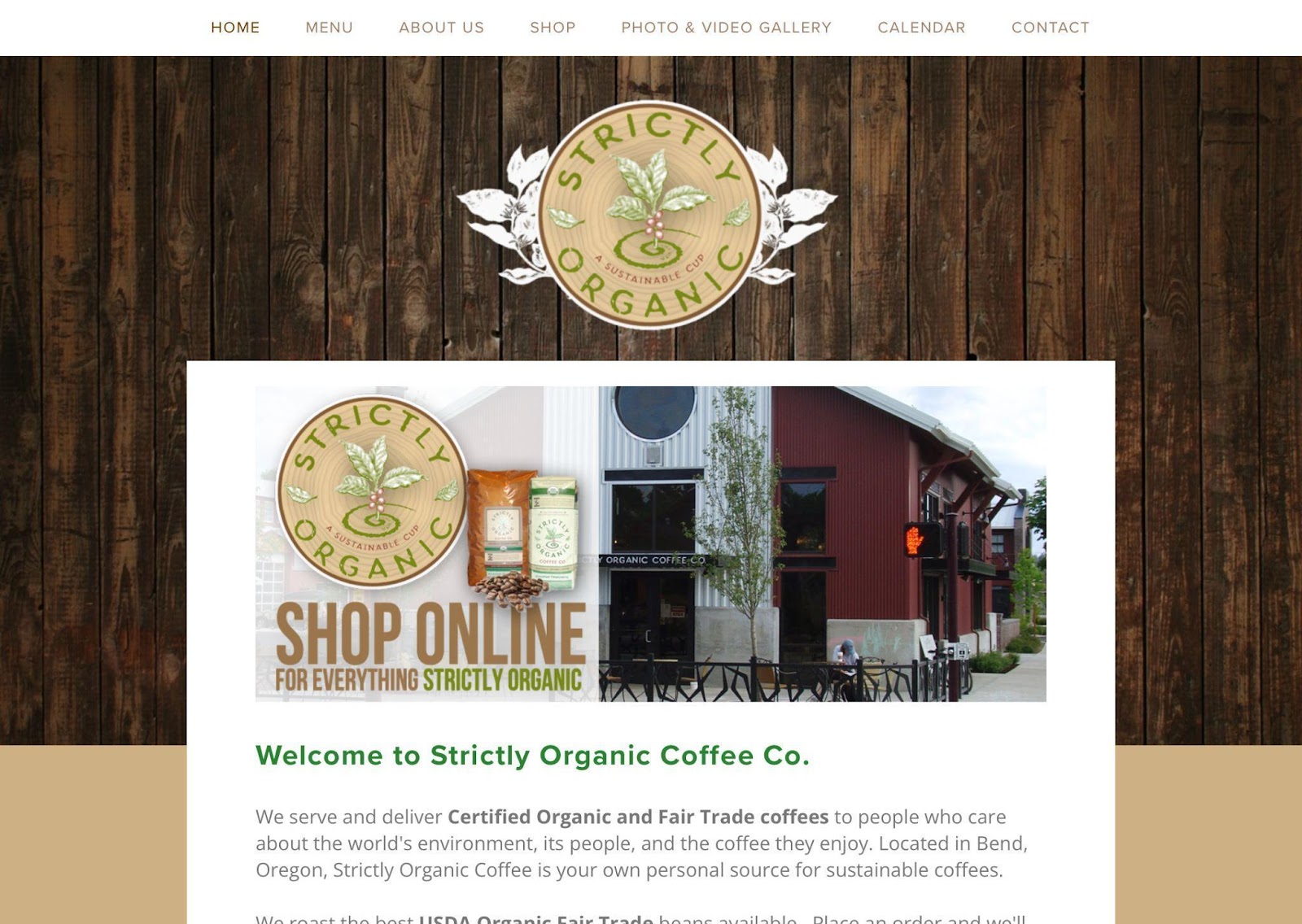 Strictly Organic Coffee landing page