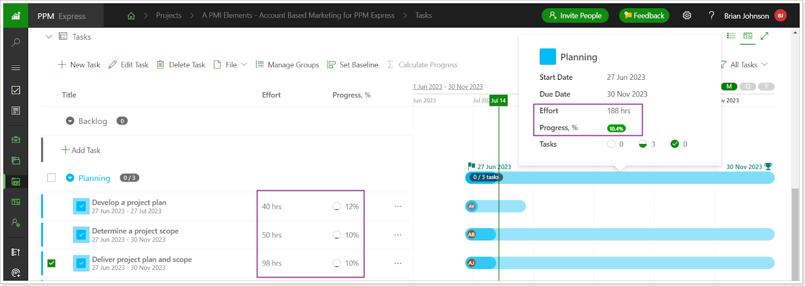Effort and Progress calculation in PPM Exress