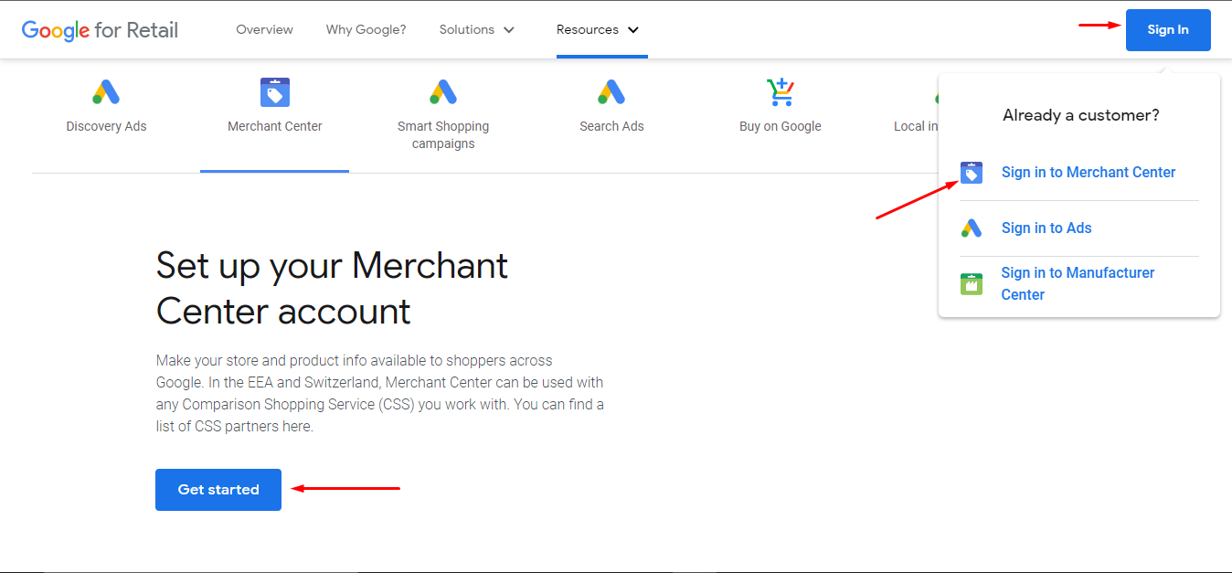 Sign Up Google Merchant Center