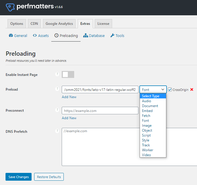 Perfmatters Preloading