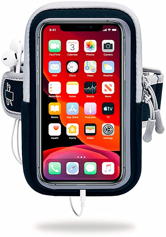 Sports Armband for Cell Phone, Running Armband with Touch Screen, Sports Arm Phone Holder for Running, Exercise, Gym and Workouts, Fit for All iPhone, Samsung Galaxy, and More, Black&Gray