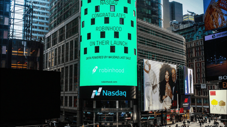 NASDAQ times square image with Robinhood promotion