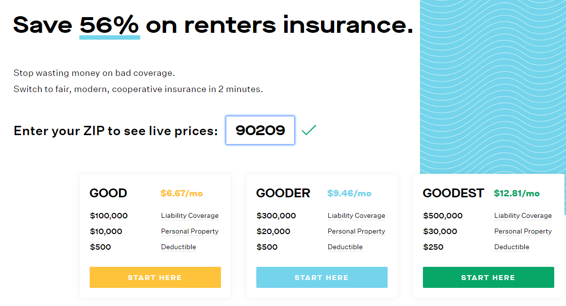 Goodcover renters insurance policy for zip code 90209.