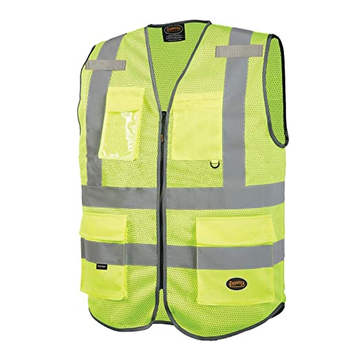 Pioneer Safety Vest for Men – Hi Vis Reflective Mesh Neon, 9 Pockets, Zipper - Construction, Traffic, Security Work – Orange, Yellow/Green, V1024860U-3XL