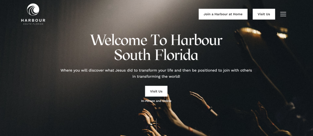 Página inicial do site da igreja Harbour South Florida