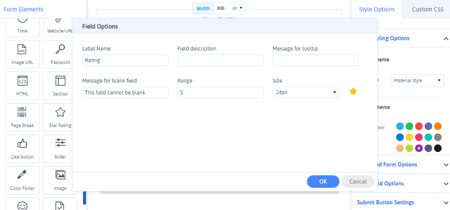 ARForms: configurações de classificação por estrelas