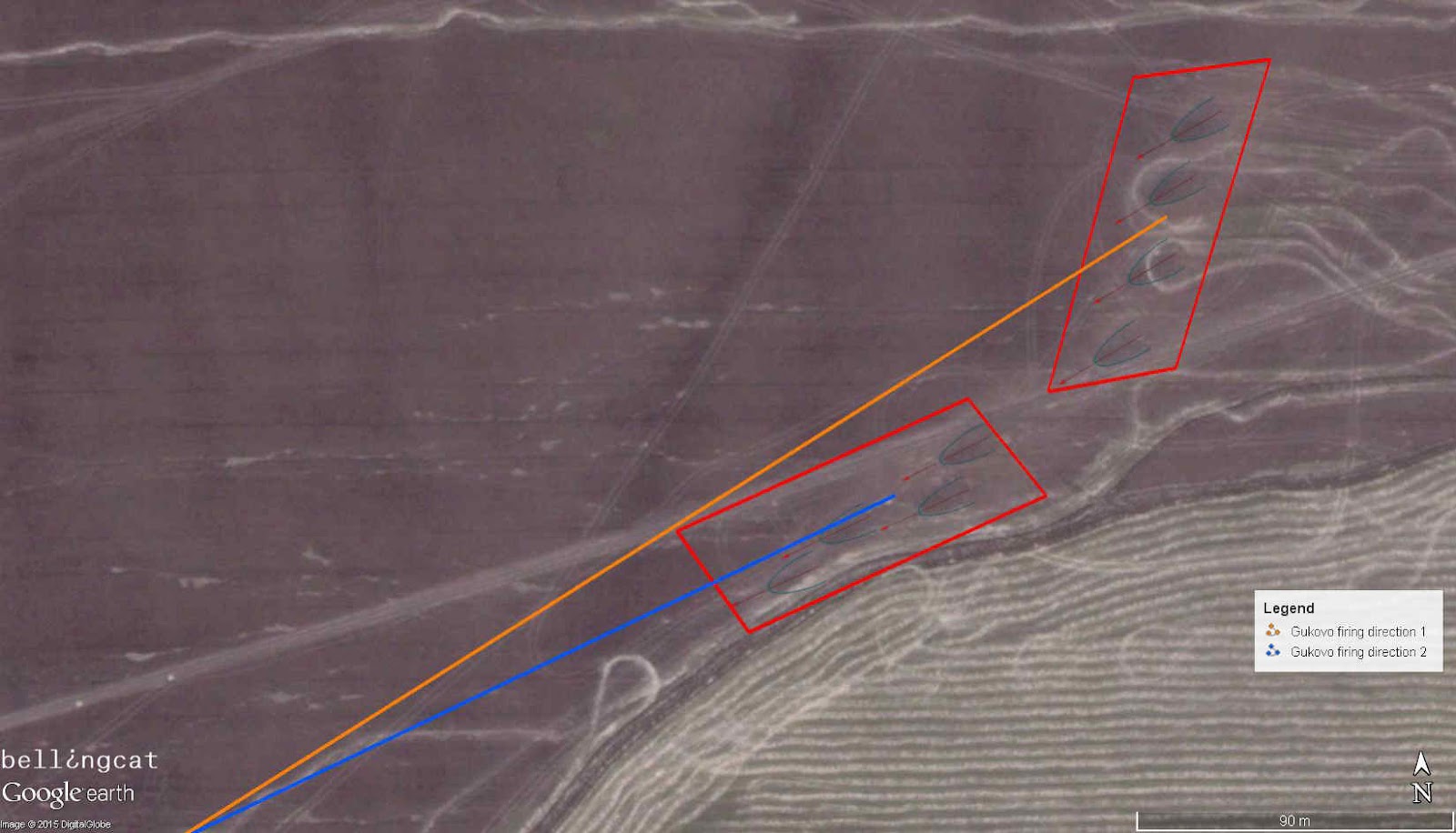 Trajectories analyzed from the direction of the burn marks