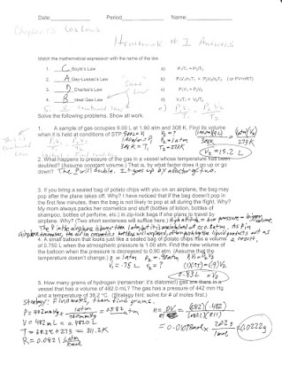 Honors Chemistry Ideal Gas Law Homework