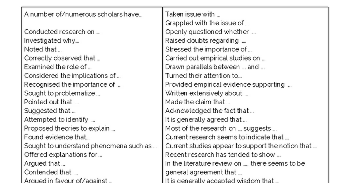 useful phrases for writing literature review