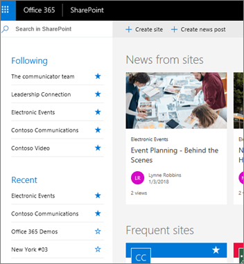 SharePoint Online home page