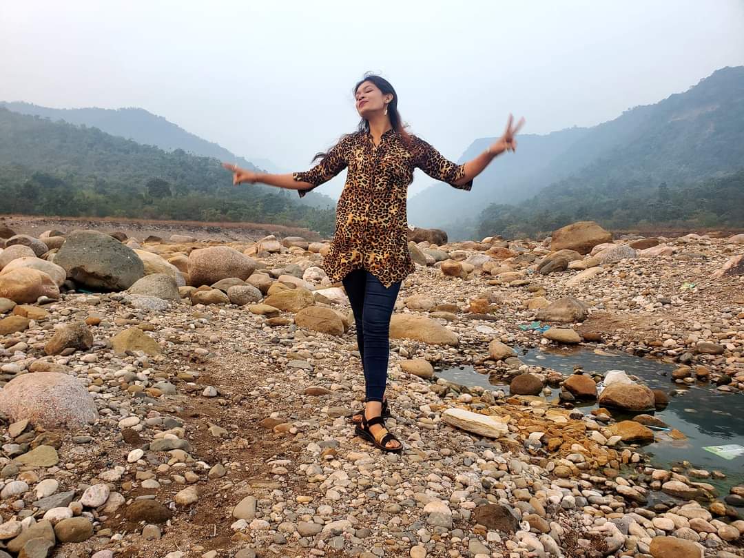 Farzana Chaity, a Young Woman Enjoys the Beauty of Jaflong, Sylhet, Bangladesh