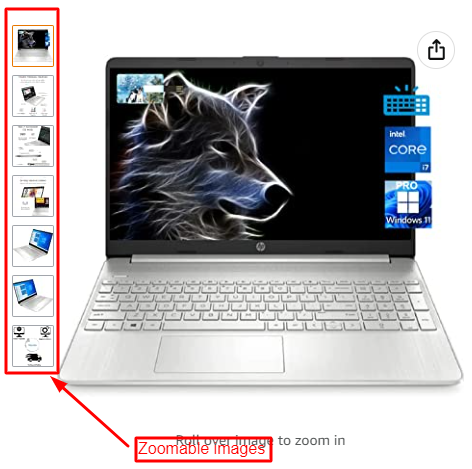Zoomable images for a laptop on sale from Amazon site