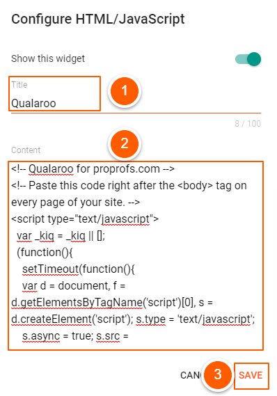 Paste the Qualaroo JavaScript code