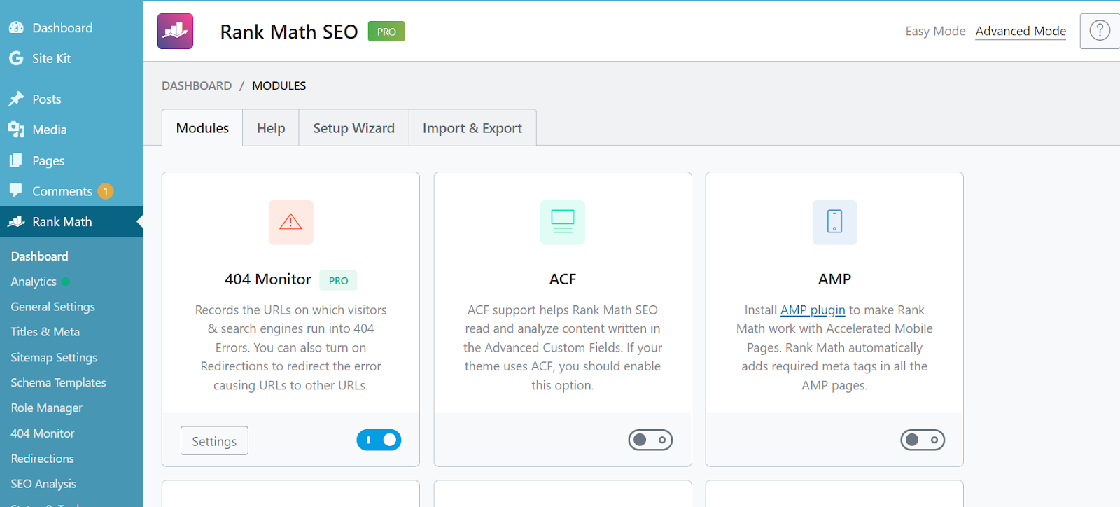 rankmath dashboard