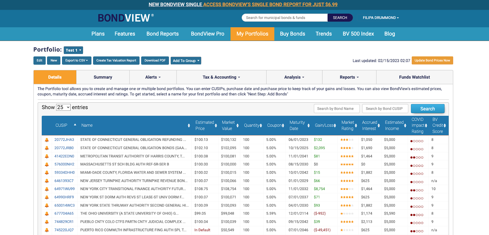 Municipal Bond Portfolio Details