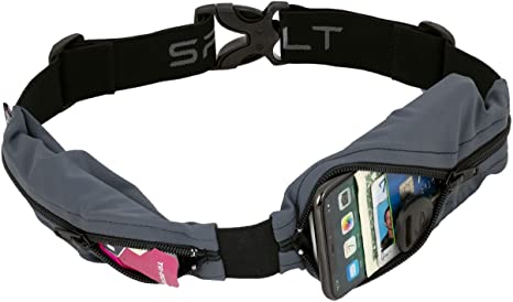 SPIbelt Dual Pocket Pro Belt for Adults, Expandable Pockets, Adjustable Waist, No Bounce, Anthracite with Black Zipper