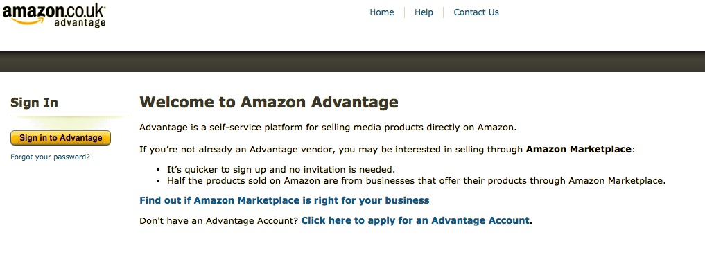 Image of the opening page for Amazon Advantage