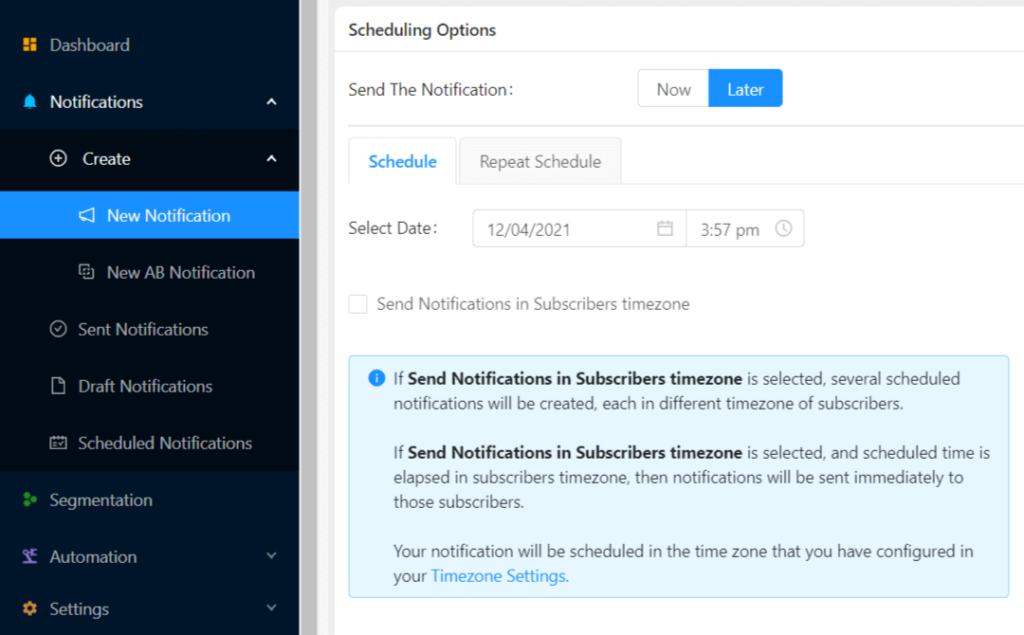 Agendando notificações no PushEngage