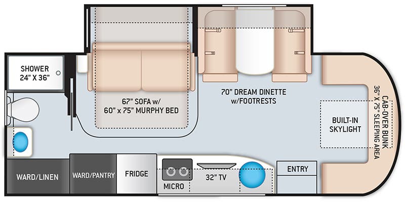 Class C RVs Under 25 Feet with Murphy Beds Thor Delano 24FB Floorplan