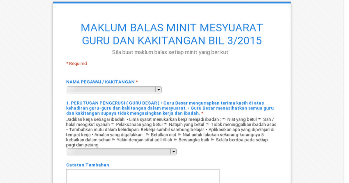 MAKLUM BALAS MINIT MESYUARAT GURU DAN KAKITANGAN BIL 3/2015