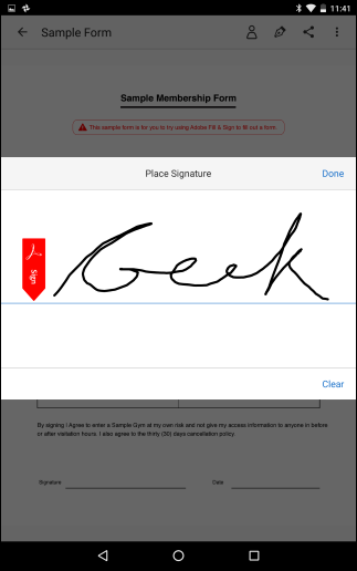 Create your signature and tap the "Done" button