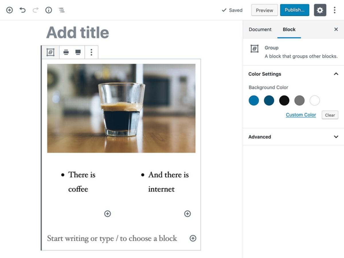 Block grouping and nesting