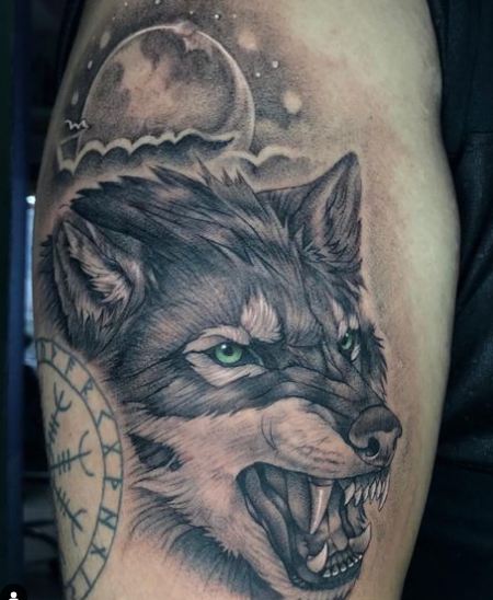 Stunning Night Wolf Tattoo Design On Arm
