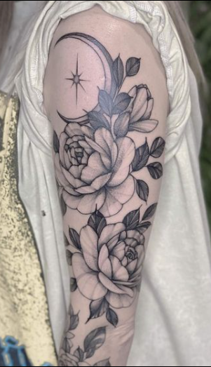 Shaded Fabulous Floral Tattoo 