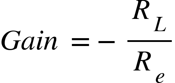 <math xmlns="http://www.w3.org/1998/Math/MathML"><mi>G</mi><mi>a</mi><mi>i</mi><mi>n</mi><mo>&#xA0;</mo><mo>=</mo><mo>-</mo><mfrac><msub><mi>R</mi><mi>L</mi></msub><msub><mi>R</mi><mi>e</mi></msub></mfrac></math>