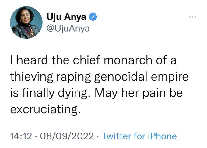 Tweet from Uju Anya hours before the death of Queen Elizabeth