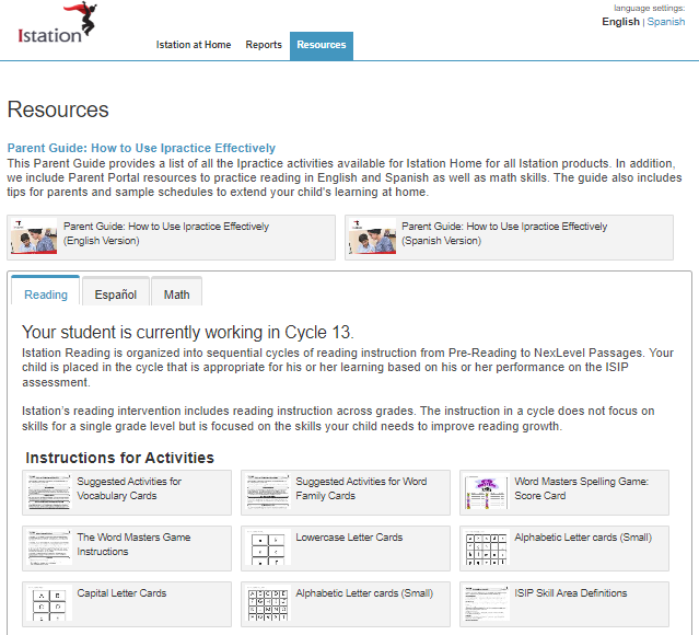 Information about the cycle or unit of instruction your child is working in as well instructions for using the Istation resources.