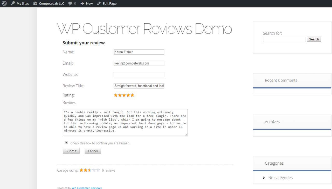 WordPress testimonial plugins: WP Customer Reviews