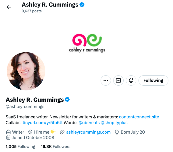 Ashley Cummings Twitter profile