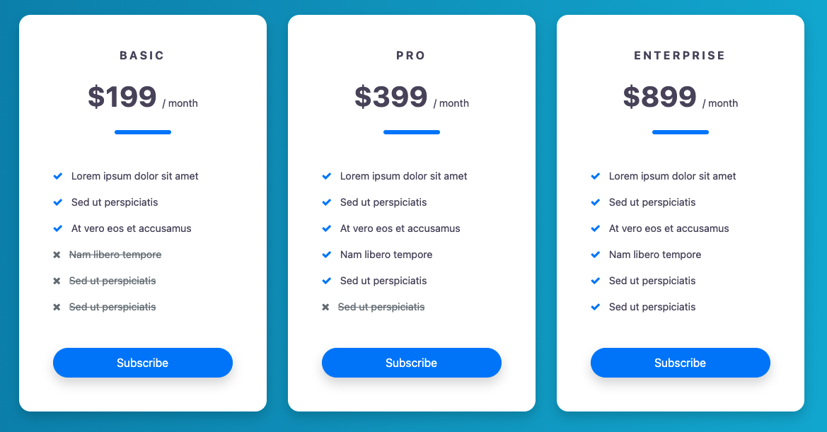 Bootstrap pricing table