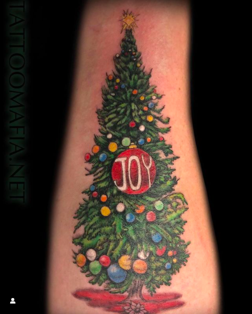 Christmas Tree with Joy Tattoo
