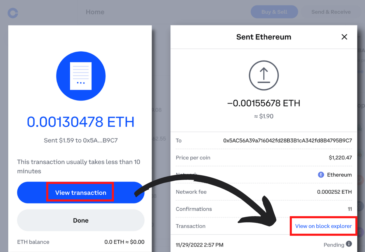 Viewing Coinbase transaction on the block explorer.